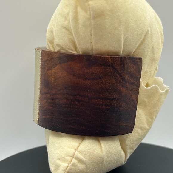 Textured Gold and Brown Carved Wooden Cuff Bracelet - Picture 8 of 12